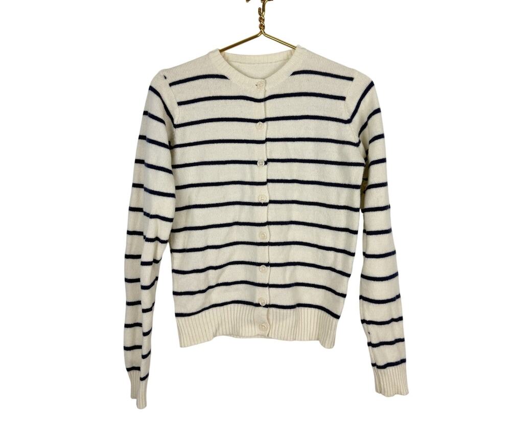 Brandy Melville Wool Blend Made in Italy Cream Navy Striped Cardigan Sweater XS